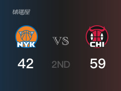 NBA常规赛：半场战罢，公牛以59-42领先尼克斯，J-格林17分5篮板