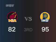 NBA常规赛:三节战罢,步行者以95- 82领先热火,麦康奈尔22分5助攻