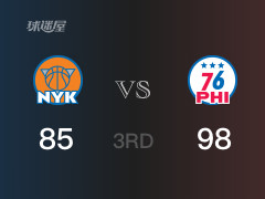  NBA季后赛：76人以98-85领先尼克斯，结束三节 