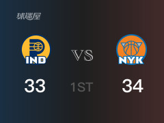  NBA季后赛：首节结束，尼克斯以34-33领先步行者，阿努诺比12分3篮板 