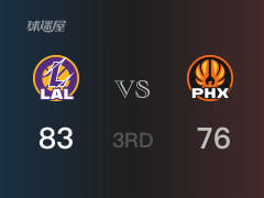  NBA常规赛：三节结束，湖人以83-76领先太阳，戴维斯25分11篮板3助攻 