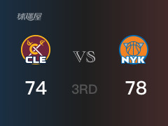 NBA常规赛：三节结束，尼克斯以78-74领先骑士，M-布里奇斯19分4篮板3助攻