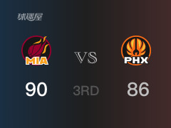  NBA常规赛：三节数据，热火以90-86领先太阳，希罗24分3篮板4助攻 