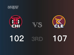  NBA常规赛：三节战罢，骑士以107- 102领先公牛，加兰23分3篮板8助攻 