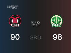  NBA常规赛：三节结束，雄鹿以98-90领先公牛，字母哥38分4篮板6助攻 