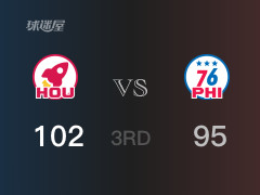  NBA常规赛：火箭以102-95领先76人，结束三节 