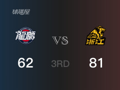 CBA常规赛：三节战罢，广厦以81- 62领先广州，布朗24分6篮板6助攻