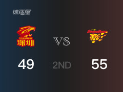  CBA常规赛 ：半场数据， 广东以55-49领先深圳，吉伦沃特24分6篮板 