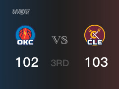  NBA常规赛：骑士以103-102领先雷霆，结束三节 