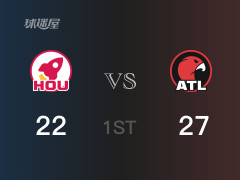 NBA常規(guī)賽：首節(jié)結(jié)束，老鷹以27-22領(lǐng)先火箭，吹楊6分3助攻