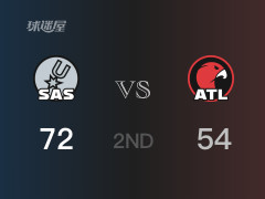 NBA常规赛：马刺以72-54领先老鹰，结束半场