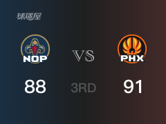 NBA常规赛：三节战罢，太阳以91- 88领先鹈鹕，布克25分3篮板7助攻