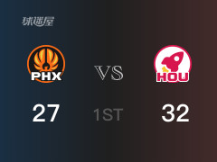 NBA常规赛 ：首节数据，火箭以32-27领先太阳，杰伦格林11分4篮板2助攻