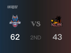 CBA常规赛 ：半场数据， 山东以62-43领先江苏，克里斯16分10篮板