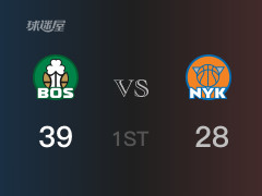  首节比分，凯尔特人39-28领先尼克斯，塔图姆15分 