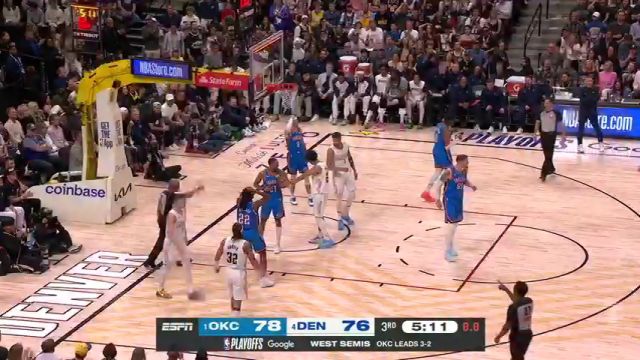 【2025年05月16日】NBA西部半决赛G6：掘金vs雷霆G6第3节英文原声录像回放