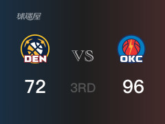NBA季后赛：三节数据，雷霆以96-72领先掘金，亚历山大23分3篮板3助攻