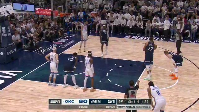 【2025年05月27日】NBA季后赛西部决赛G4：雷霆vs森林狼第2节中文解说录像回放