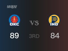  NBA季后赛：三节结束，雷霆以89-84领先步行者，亚历山大21分7篮板4助攻 