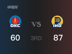  NBA季后赛：三节战罢，步行者以87- 60领先雷霆，内姆布哈德17分4助攻 