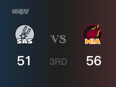 NBA常规赛:热火以56-51领先马刺,结束三节