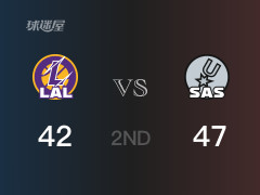 NBA常规赛：半场结束，马刺以47-42领先湖人，D-琼斯12分2助攻