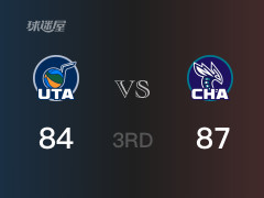  NBA常規(guī)賽：三節(jié)戰(zhàn)罷，黃蜂以87- 84領(lǐng)先爵士，辛普森21分4助攻 