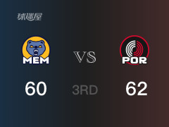  NBA常規(guī)賽：三節(jié)戰(zhàn)罷，開(kāi)拓者以62- 60領(lǐng)先灰熊，西索科15分2籃板2助攻 