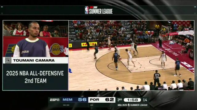 【2025年07月13日】NBA夏季聯(lián)賽：灰熊vs開拓者第3節(jié)英文原聲錄像回放