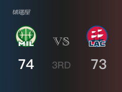 NBA常規(guī)賽：三節(jié)戰(zhàn)罷，雄鹿以74- 73領(lǐng)先快船，皮特-南斯15分6籃板 