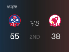  半場戰(zhàn)罷，活塞55-38領(lǐng)先火箭 