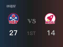  NBA常規(guī)賽：首節(jié)戰(zhàn)罷，活塞以27- 14領(lǐng)先火箭，拉尼爾8分 