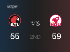  NBA常规赛：半场结束，火箭以59-55领先老鹰，K-钱德勒12分3助攻 