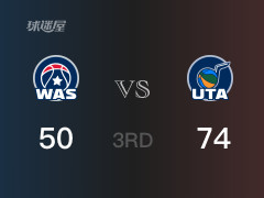 NBA常規(guī)賽：三節(jié)數(shù)據(jù)，爵士以74-50領(lǐng)先奇才，K-威廉姆斯23分2助攻 