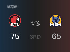  NBA常規(guī)賽：三節(jié)結(jié)束，老鷹以75-65領(lǐng)先灰熊，紐厄爾14分5籃板2助攻 
