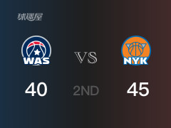  半場戰(zhàn)罷，尼克斯45-40領(lǐng)先奇才 