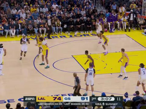 NBA季前赛:湖人vs勇士第3节英文原声回放