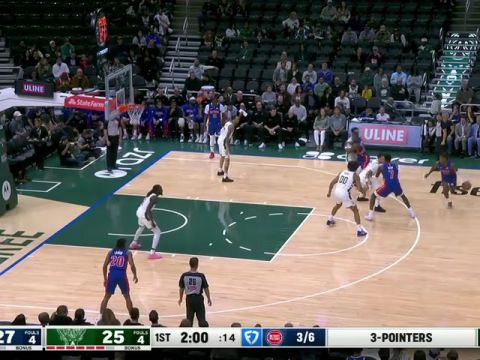 NBA季前赛:活塞vs雄鹿第1节英文原声回放