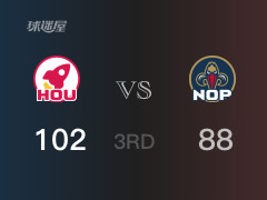 三节数据，火箭以102-88领先鹈鹕，小史密斯26分5篮板