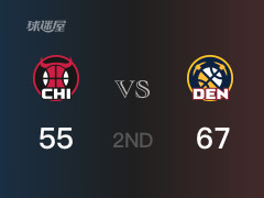 半场数据, 掘金以67-55领先公牛,穆雷21分2篮板2助攻