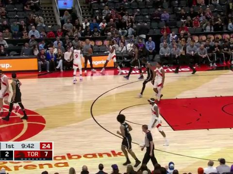 NBA季前赛:篮网vs猛龙第1节英文原声回放