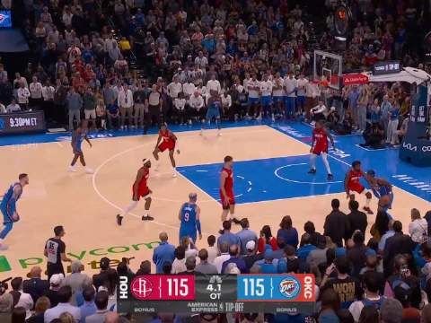 [微博全场集锦]鏖战双加时！SGA罚球准绝杀 申京39+11+7 KD23+9 雷霆险胜火箭