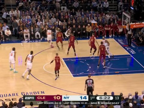 NBA常规赛：骑士vs尼克斯第1节英文原声回放