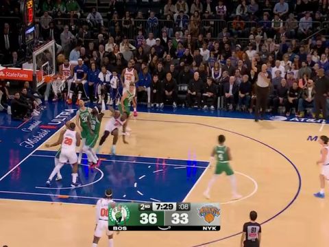 NBA常规赛：凯尔特人vs尼克斯第2节英文原声回放