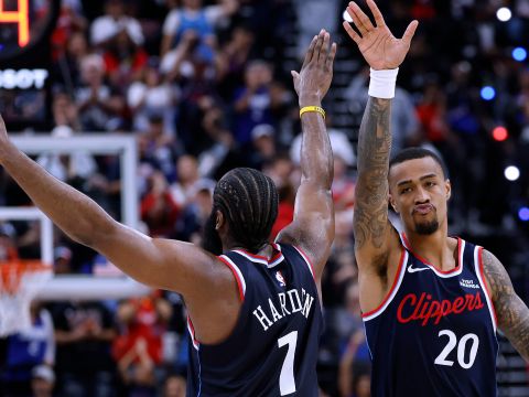 太阳vs快船精华回放 哈登莱昂纳德合砍57分兵不血刃战胜太阳