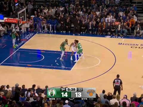 NBA常规赛：凯尔特人vs尼克斯第1节英文原声回放