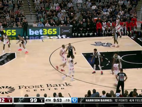 NBA常规赛:猛龙vs马刺第4节英文原声回放