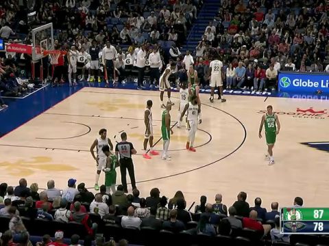 NBA常规赛:凯尔特人vs鹈鹕第3节英文原声回放