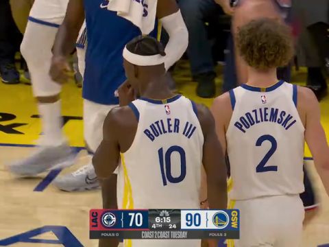 NBA常规赛:快船vs勇士第4节中文解说回放