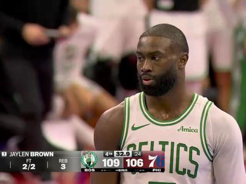 NBA杯小组赛东部B组:凯尔特人vs76人第4节英文原声回放